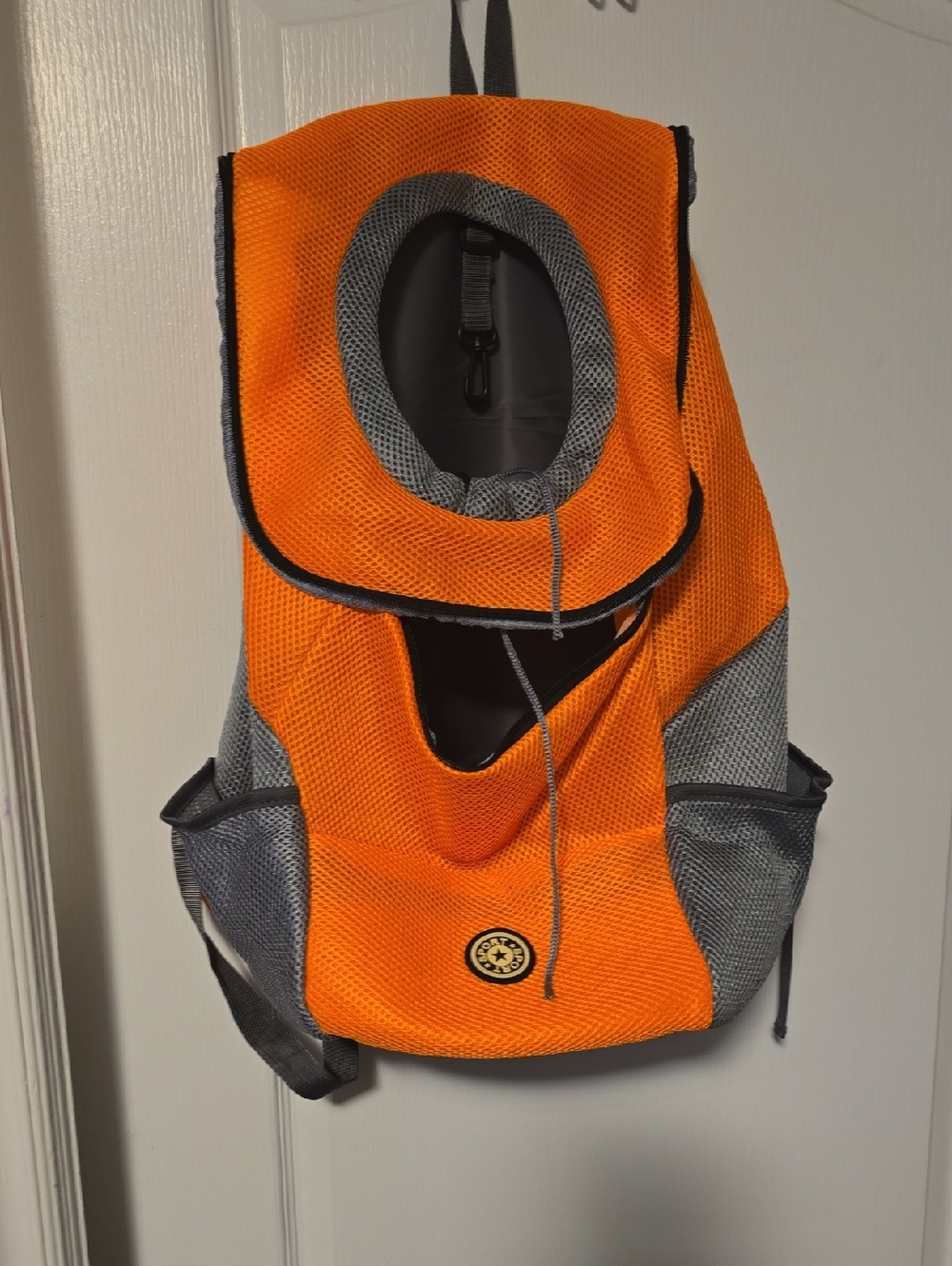 Orange and Gray Pet Carrier Backpack. Perfect For Hiking Fits a Medium Size Pet.
